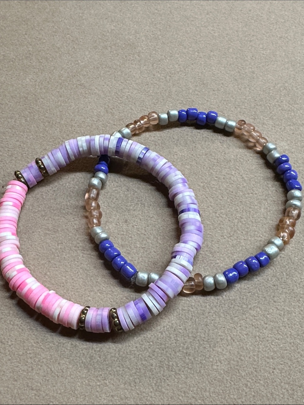 Handmade Pink & Purple Beaded Stretchy Friendship Bracelets - Set of 2